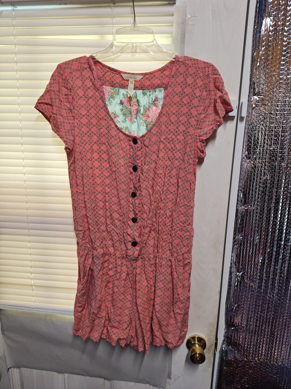 Matilda Jane Coral Pink Short-Sleeve Button Romper